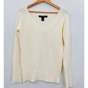 French Connection V-Neck Ivory Sweater Womens Size Large Acrylic Spandex